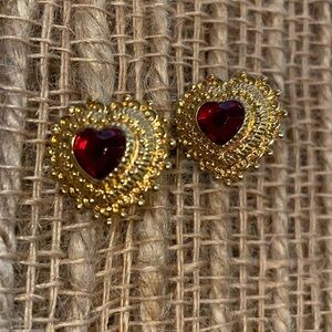 Vintage clip-on earrings. Faux ruby and gold. Perfect for Valentine’s Day!